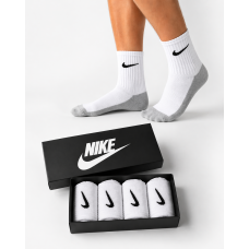 4 пари у коробці, подарунковий набір шкарпеток NIKE білі + сіра стопа 41-45р.