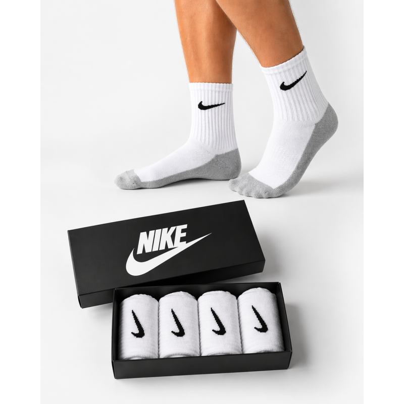 4 пари у коробці, подарунковий набір шкарпеток NIKE білі + сіра стопа 41-45р.