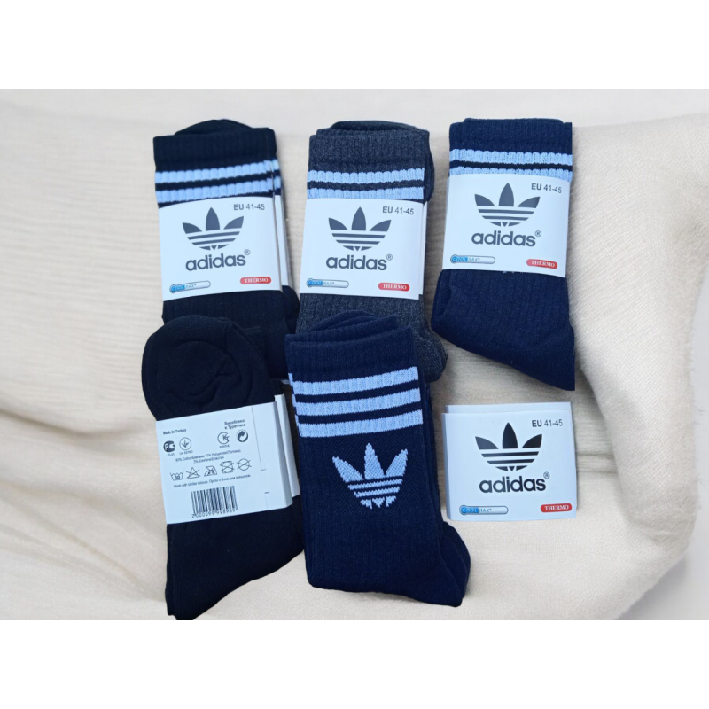 6 пар шкарпеток ADIDAS зимові махрові 3 кольори 41-45р.