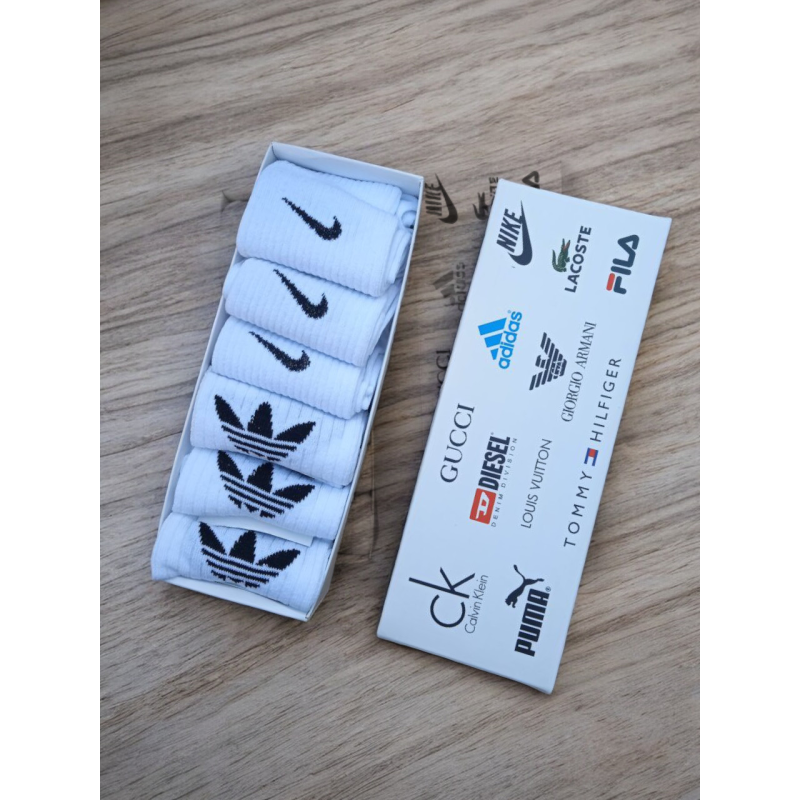6 пар у коробці, подарунковий набір шкарпеток NIKE + ADIDAS білі 41-44р.