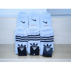 Набір шкарпеток NIKE + ADIDAS, 12 пар, високі, білі, розмір 41-44